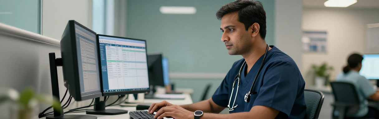 Nurse typing a document in Microsoft Word