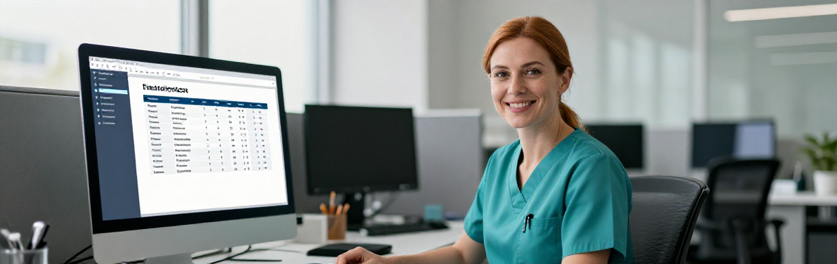 Healthcare professional at a computer with a table of contents document on screen