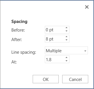 Paragraph dialog box showing indentation and spacing settings