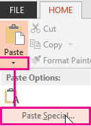 Paste options dropdown in Word showing Keep Source Formatting, Merge Formatting, and Keep Text Only